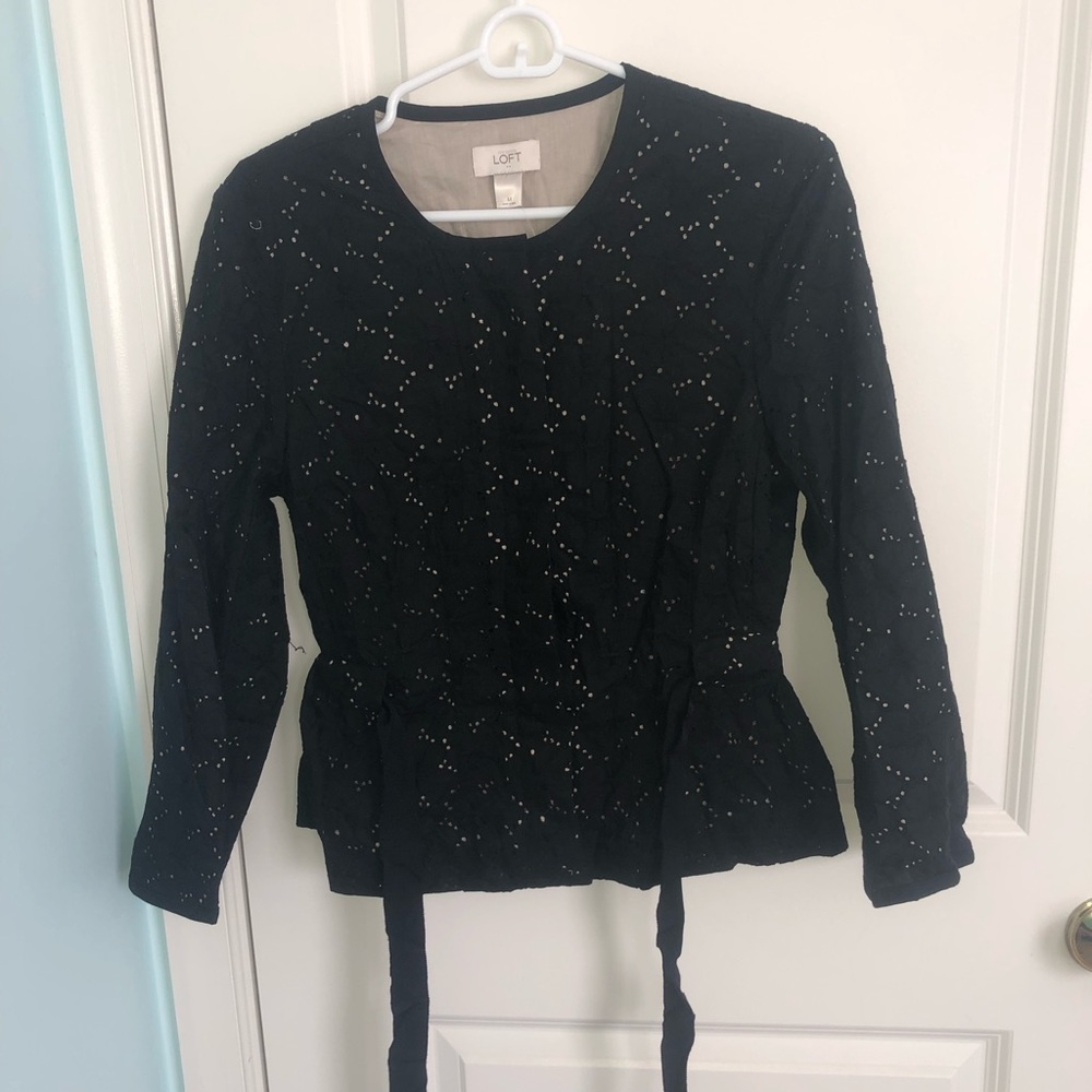 Loft Black Button Down Jacket w Belt